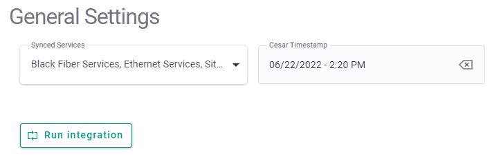 Cesar2 Integration General Settings